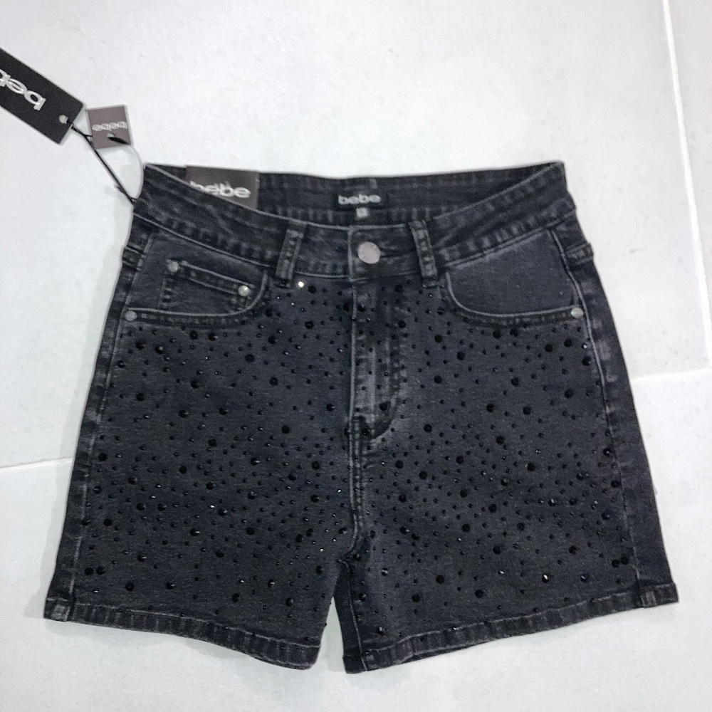 Bebe 5 pocket rhinestone stone stretch jean short.